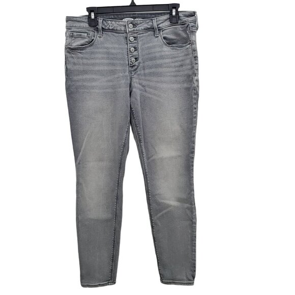 Old Navy Rockstar Super Skinny Mid-Rise Button Fly Distressed Gray Jeans Size 12 - Picture 1 of 6